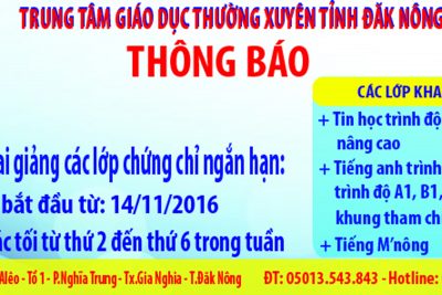 THÔNG BÁO KHAI GIẢNG CÁC LỚP CHỨNG CHỈ NGẮN HẠN