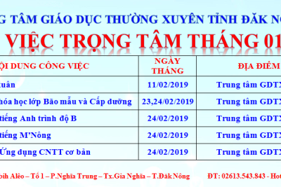 CÔNG VIỆC TRỌNG TÂM THÁNG 02 NĂM 2019