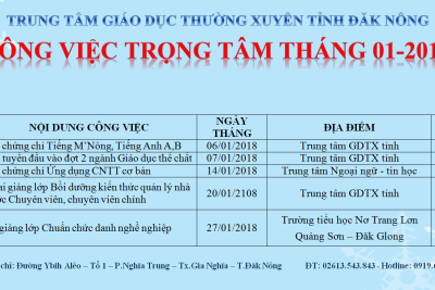 CÔNG VIỆC TRỌNG TÂM THÁNG 01-2018