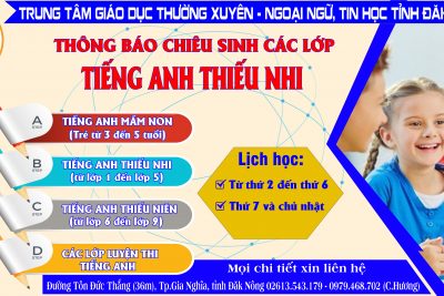 THÔNG BÁO TUYỂN SINH TIẾNG ANH THIẾU NHI