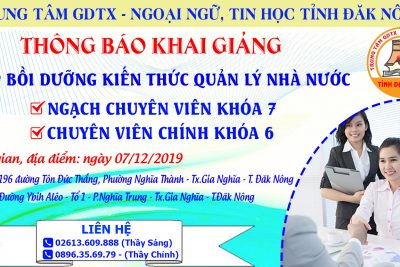 THÔNG BÁO TUYỂN SINH LỚP BỒI DƯỠNG KIẾN THỨC QUẢN LÝ NHÀ NƯỚC NGẠCH CHUYÊN VIÊN K7 VÀ CHUYÊN VIÊN CHÍNH K6