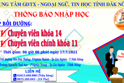 THÔNG BÁO NHẬP HỌC LỚP BỒI DƯỠNG KIẾN THỨC QUẢN LÝ NHÀ NƯỚC NGẠCH CHUYÊN VIÊN VÀ CHUYÊN VIÊN CHÍNH
