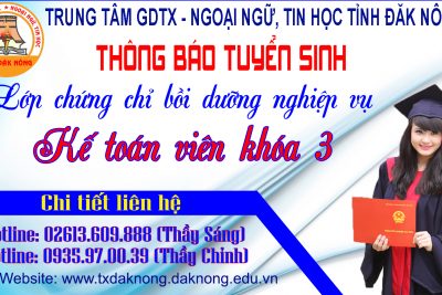 THÔNG BÁO TUYỂN SINH LỚP BỒI DƯỠNG NGHIỆP VỤ KẾ TOÁN VIÊN KHÓA 3