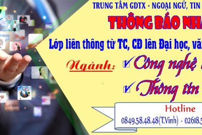 THÔNG BÁO NHẬP HỌC LIÊN THÔNG TỪ TC, CĐ LÊN ĐẠI HỌC VÀ VĂNG BẰNG 2 ĐẠI HỌC