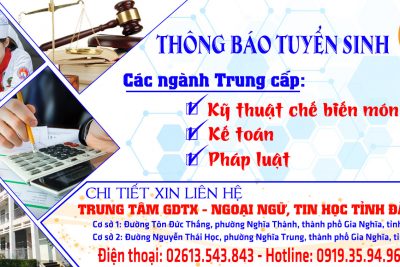 THÔNG BÁO TUYỂN SINH CÁC LỚP TRUNG CẤP
