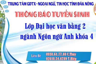 THÔNG BÁO TUYẾN SINH LỚP ĐẠI HỌC VĂN BẰNG 2 NGÀNH NGÔN NGỮ ANH KHÓA 4