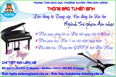 THÔNG BÁO TUYỂN SINH LIÊN THÔNG TỪ TRUNG CẤP, CAO ĐẲNG LÊN ĐẠI HỌC NGÀNH SƯ PHẠM ÂM NHẠC