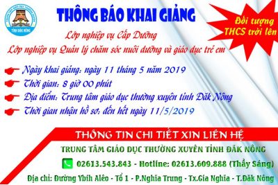 THÔNG BÁO TUYỂN SINH LỚP NGHIỆP VỤ CẤP DƯỠNG, LỚP NGHIỆP VỤ QUẢN LÝ CHĂM SÓC NUÔI DƯỠNG VÀ GIÁO DỤC TRẺ EM