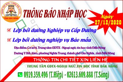 THÔNG BÁO NHẬP HỌC CẤP DƯỠNG VÀ BẢO MẪU