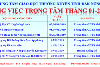CÔNG VIỆC TRỌNG TÂM THÁNG 01 NĂM 2019