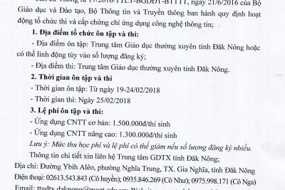 THÔNG BÁO KẾ HOẠCH ÔN TẬP, THI VÀ CẤP CHỨNG CHỈ ỨNG DỤNG CÔNG NGHỆ THÔNG TIN