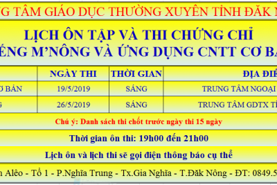 THÔNG BÁO LỊCH ÔN THI VÀ THI CHỨNG CHỈ NGẮN HẠN THÁNG 5/2019