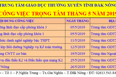 CÔNG VIỆC TRỌNG TÂM THÁNG 5 NĂM 2019