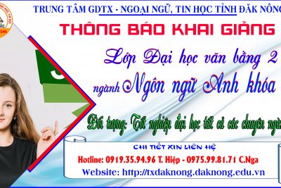 Thông báo tuyển sinh Lớp Đại học văn bằng 2 ngành Ngôn ngữ Anh khóa 12