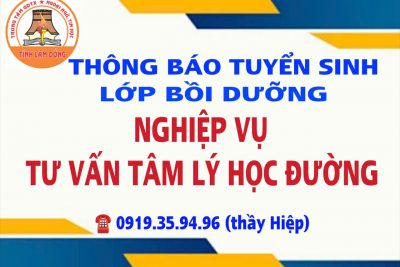 THÔNG BÁO TUYỂN SINH LỚP BỒI  DƯỠNG NGHIỆP VỤ TƯ VẤN TÂM LÝ HỌC ĐƯỜNG